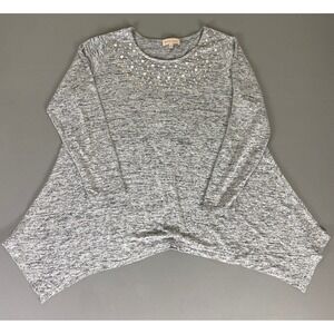 Philosophy Tunic Top Women's Plus 1X Gray Marled Long Sleeve Embellished‎ *Wear